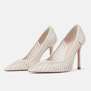 Zara Cream Strappy Stiletto Pumps Pointed Toe Heels EU 41
